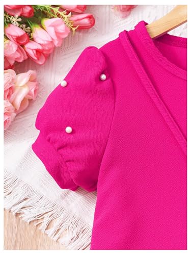 WDIRARA Girl's Pearls Puff Sleeve Dress Cute Birthday Party Dresses with Bowknot Bag3