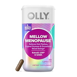 OLLY Mellow Menopause Supplements for Women, Supports Hot Flashes, Vaginal Dryness & Occasional Mood Swings,* Estro-G100®, GABA, Vegan Capsules, 1 Month Supply – 30 Count