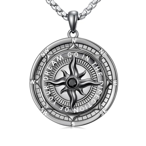 Compass Necklace for Men Go in the Direction of Your Dream/Gothic Skull Nautical Jewelry Inspirational Friendship/Graduation/Retirement/Going Away Farewell Goodbye Gifts for Him