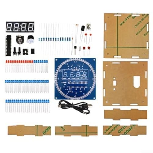Kit de reloj digital LED giratorio, con pantalla de temperatura, alarma de control táctil, 6 modos, alimentación USB de 5 V para aficionados a la electrónica (rojo)