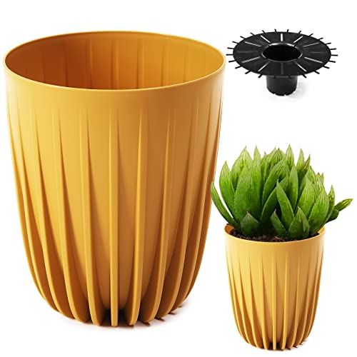 Konzept 11 - Hoher Blumentopf 14cm Durchmesser, Pflanzkübel Groß für Außen, Balkon, Übertopf mit Einsatz Gelb Palmentopf