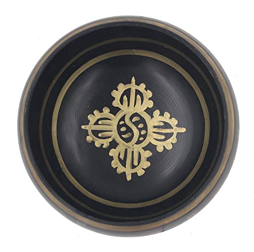 DharmaObjects Tibetan Meditation Om Mani Padme Hum Peace Singing Bowl With Mallet (X-Large, Black)