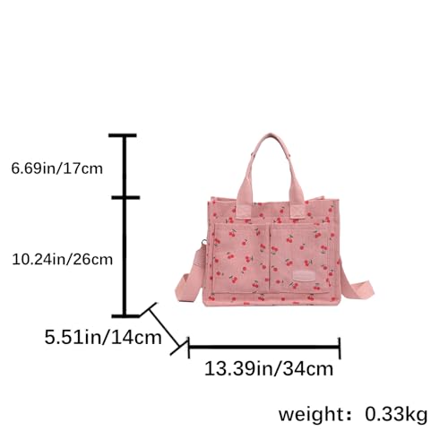 Image of Cherry Tote Bag for Women Canvas Patched Purse Cute Shoulder Bag Multi-Pocket Satchel Handbag for work travel
