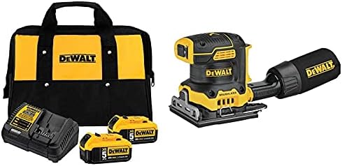 DEWALT 20V MAX Battery Starter Kit with 2 Batteries, 5.0Ah (DCB205-2CK) with DEWALT 20V MAX* XR Palm Sander, Sheet, Variable Speed, 1/4-Inch, Tool Only (DCW200B)