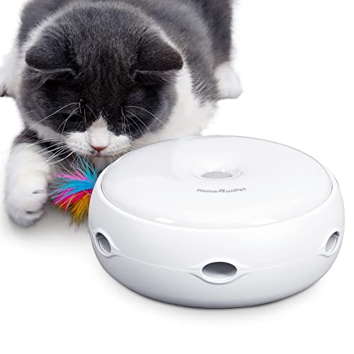 HAPPY HACHI Jouet Chat Intelligent pour Chat à Plume, Version Silencieuse Jouet Interactif Chaton, 3 Modes Jouet Electronique Travail Automatique Aléatoire Stimulateur Intéressant -Piles Incluses