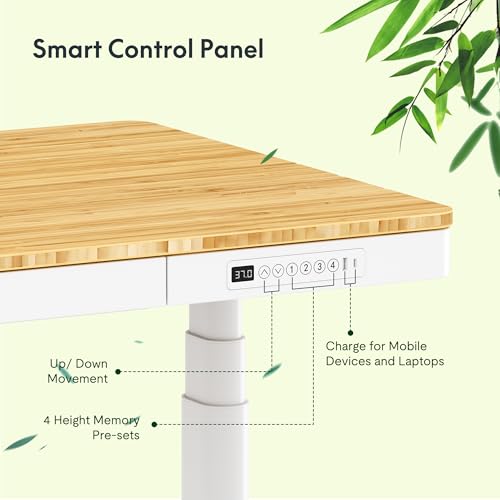 Image of FLEXISPOT Q8 55 inch Bamboo Standing Desk, Dual Motor 3 Stages Adjustable Height Electric Computer Workstation w /Wireless Charging, Drawer, Quick Install, 220lbs Capacity (Bamboo Tabletop + White Frame)
