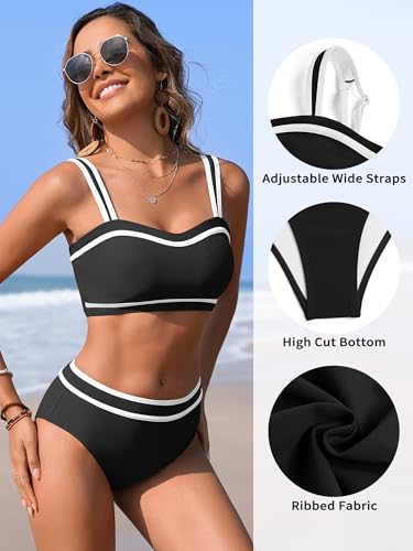 ZAFUL Women's Bikini Sets High Waisted Two Piece Color Block Swimsuits 2025 Cheeky Bathing Suits4