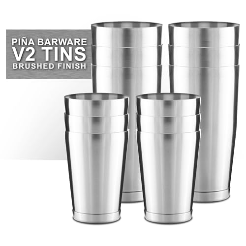Piña Barware Stainless Steel Commercial Bar Boston Shaker Tin Set - 28oz. & 18oz. / Brushed Finish (V2-6 Pairs, Commercial Bar Pack)