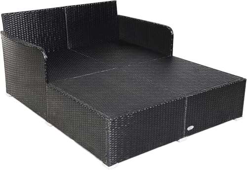 Image of BRISHI Outdoor /Pool Side /Garden /Balcony /Porch /Backyard /Terrace /Patio /Beach /Rectangular Sofa Sunbed Wicker and Rattan Daybed (Black /Red)