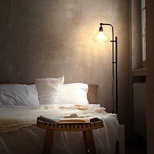 Brightech Austin Led Floor Lamp, Industrial Lamp For Living Rooms & Offices, Mid-Century Modern Standing Lamp With Adjustable Head, Tall Lamp With Rustic Glass Teardrop Shade For Bedroom - Black #TOP6