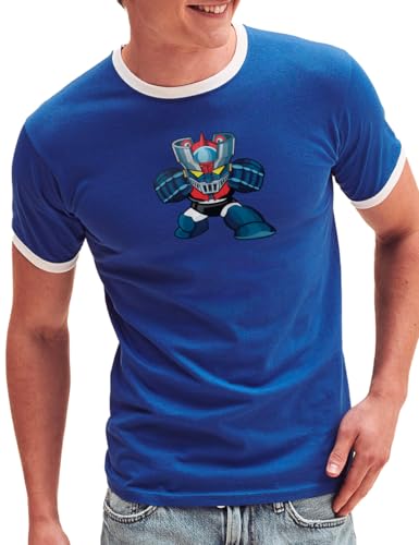 Camisetas EGB Camiseta Cuello Blanco Pequeño Mazinger Ochenteras 80´s Retro Comic Tallas Especiales (Azul, M)