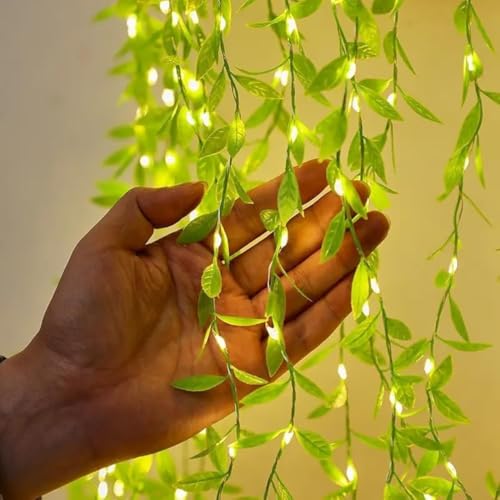 Image of MIRADH Diwali Fairy Lights Leaf Curtain String Light, 180 LED Artificial Leaf Vine with 8 Modes for Diwali, Navratri, Christmas & New Year Home & Party Decor (10x3 ft) (1, Warm White)