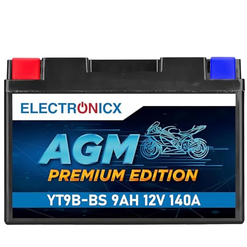 Electronicx YT9B-BS AGM Motorradbatterie 12V 9Ah 140A Starterbatterie wartungsfrei auslaufsicher vibrationsfest & versiegelt kompakte Powersport Batterie Für Roller Quad ATV und Motorrad
