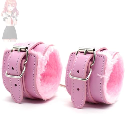 1 set di manette rosa regolabili in pelle di peluche per giochi di ruolo