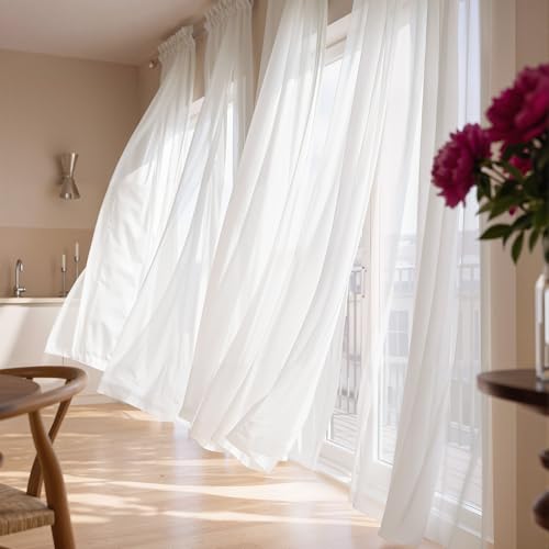 Image of NICETOWN Beige Sheer Curtains 96 Inches Long, W42xL96, 2 Panels | Rod Pocket Lightweight Drapes Voile Sheer Air & Breathable Window Treatments for Living Room, Home Decor