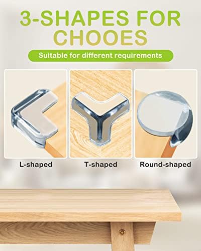 Tuare 24 PCS Baby Corner Protectors for Kids, 3 Shapes Safety Edge and Corner Guards, Thick Silicone Furniture Corner Protector with Strong Adhesive Tape, Baby Proofing Corners for Furnitures Cupboard