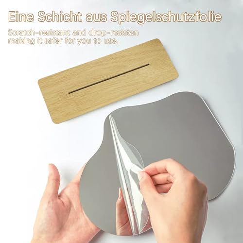 Acryl Schminkspiegel 2 Stück, Rahmenlos Unregelmäßiger Dekorative Spiegel Klein, Kosmetik Tischspiegel mit Holzsockel für Schlafzimmer Wohnzimmer Hotels Zimmer Deko – Bild 4