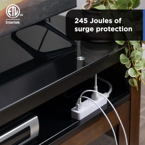 Protector eléctrico GE, 2 tomas, 245J, 2 USB-C, 12W, 16AWG, Cable trenzado, Enchufe plano, 1.22 m, Blanco, Modelo 85780 miniatura 5