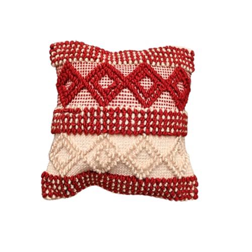 Image of TIB Premium Boho Decorative Throw Cushion Covers, 16 x 16 cm, Set of 2, Cotton. (Maroon & White Diamonds)-230 TC