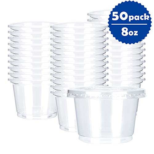 OTOR 8oz Hot/Cold Disposable Plastic Cups with Flat Lids - 50 Sets