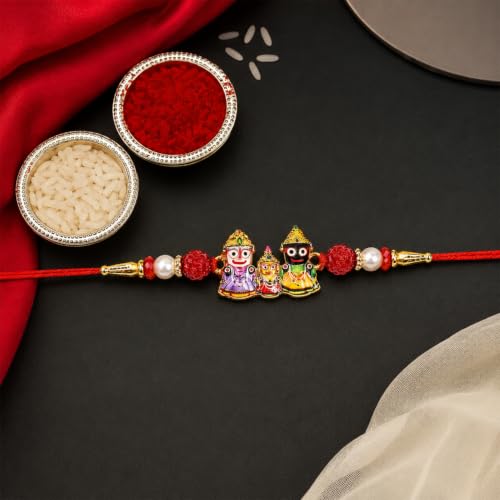 Image of Oblivion Shiva Motif, Lord Jagannath Multicolor Rakhi for Brother & Bhaiya with Decorative Magnets 2pcs - Raksha Bandhan Gift Set with Roli Tikka, Pooja Coin & Greeting Card, Pack of 6