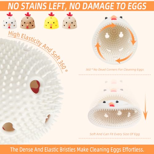 Image of Sokfone 2Pcs Silicone Egg Washer for Fresh Eggs, Multipurpose Cleaning Egg Brush Tool Funny Chick Shape Egg Scrubber Reusable Egg Brush Cleaner（White+Brown）