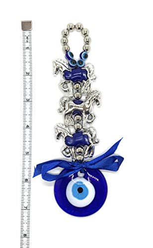 LUCKBOOSTIUM Lucky Triple Horse Charms with Blue Blue Glass Evil Eye Hanging Ornament - Give Protection & Blessing - Sign of Strength & Power - Home & Car Rear View Mirror Hanging Accessories2
