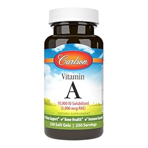 Carlson – Vitamin A, 10000 IU (3000 mcg RAE) Solubilized, Immune Support, Vision Health, Antioxidant, 250 Softgels