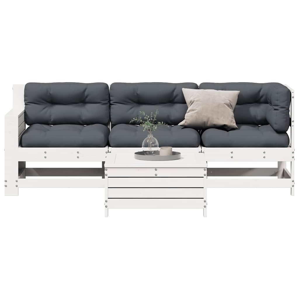 Salon de jardin 4 pcs en bois de pin massif blanc avec coussins moelleux inclus