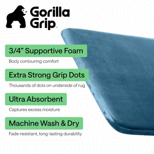 Image of GORILLA GRIP Memory Foam Bath Mat, Soft Absorbent Velvet Bathroom Mats, Durable Dots on Underside, Machine Washable Bathmat, Carpet Rug Room Decor for Shower Tub Floor RV, 48x24 Rugs, Blue