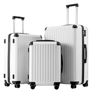 COOLIFE 3-Piece Suitcase Set 28+24+20 Inch – Hardshell Trolley Lightweight ABS+PC Luggage with 360° Silent Wheels & TSA Lock, Telescopic Handle for Family Travel, Overseas Travel, White