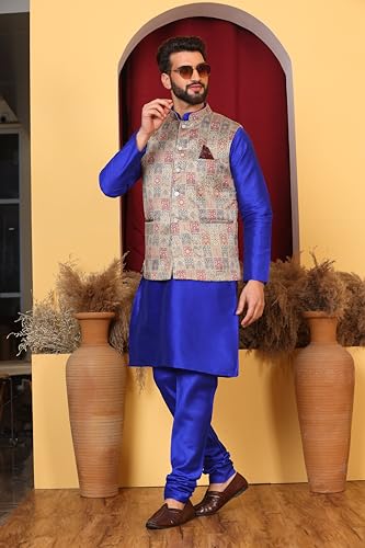 Image of Kurta With Churidar & Multicolor Nehru jacket Set