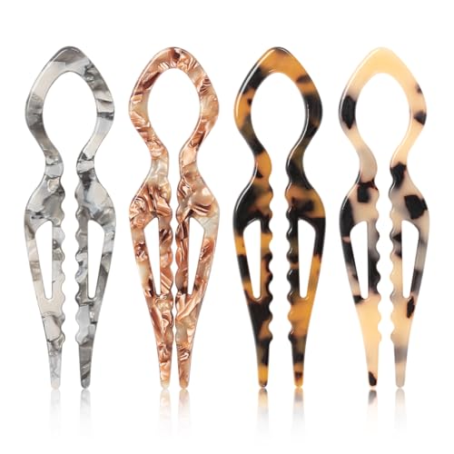 4PCS French Hair Pin U-Shape Prestige Hair Pins for Women 4 Color Acetate Twist Hairpin For Womens Buns Thick Hair Styling Accessories (4Pcs)