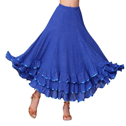 Generisch Falda de baile para mujer, falda flamenca, española con volantes, para adultos, ropa de baile latina, estándar, swing maxifalda para carnaval, disfraz de actuación escénica, disfraz de noche