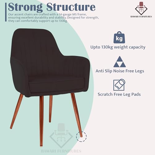 Image of Plush Dining Chair | Accent Chair for Living Room Bedroom Restuarant | Velvet Fabric & Thick Cushion Seat with Sturdy Glossy Metal Legs (Bronze Legs, Black)