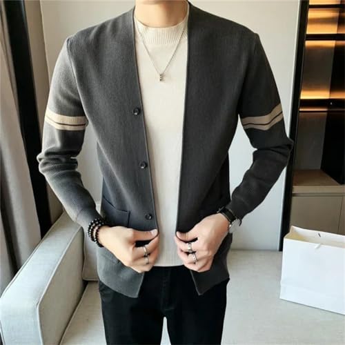 Men V-Neck Jacket Striped Business Cardigan with Pockets Knitted Sweaters Coat4