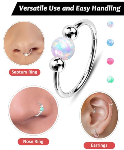 2Pcs 18G Hypoallergenic Cartilage Earrings for Women & Men 316L Surgical Steel Huggies Earrings for Sensitive Ears, Lightweight Mini Thin Jewelry for Tragus/Helix/Nose Multiple Piercing Opal Earrings3