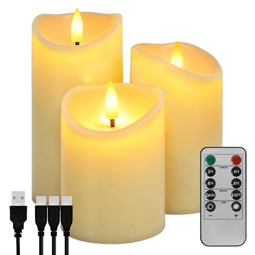 Weihnachtsdeko mit Kerzen 15 Dixmas LED Kerzen Aufladbar 3er Set mit Fernbedienung, LED...