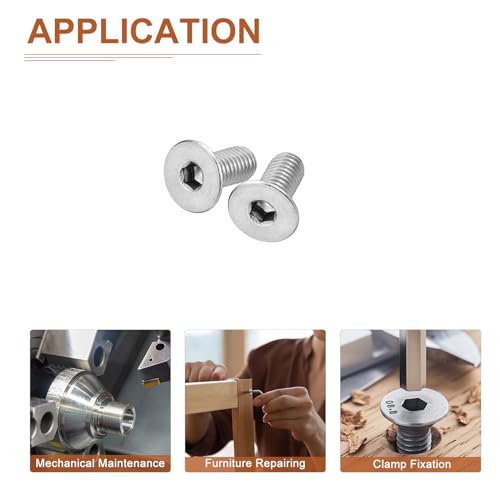 Image of DTGN M5-0.8 x 12mm Flat Head Socket Cap Screws, 100 Pack 304 Stainless Steel Hex Socket Flat Head Screws, Full Thread, Countersunk Bolts