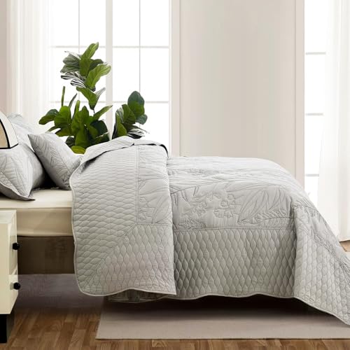 Image of DaisyHuang Full Size Bedspread Set, 5‑PCE Reversible Quilt Set 96x110 Grey