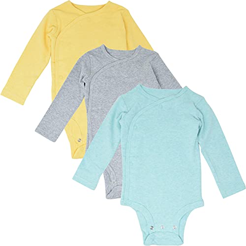 Cozeeme Baby Boys 3 Pack Side Snap Bodysuit Blue Grey Yellow Newborn