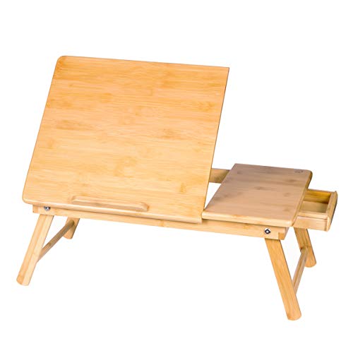 ZHU CHUANG Multifunctional Lap Desk Breakfast Serving Bed Tray Sofa Tray with Foldable Legs Natural Color 100% Solid Bamboo