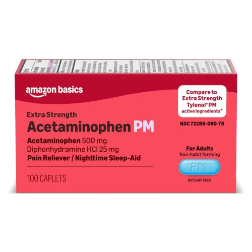 Amazon Basics Acetaminophen PM Caplets, Extra Strength, 100 Count - image 1