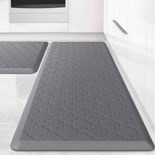 Image of Kitchen Mat [2 PCS] Cushioned Anti-Fatigue Floor Mat Waterproof Non-Skid Kitchen Mats and Rugs Ergonomic Comfort Foam Kitchen Rugs Standing Mat for Floor Office Sink (Grey,20 inchx30 inch+20 inchx47 inch)