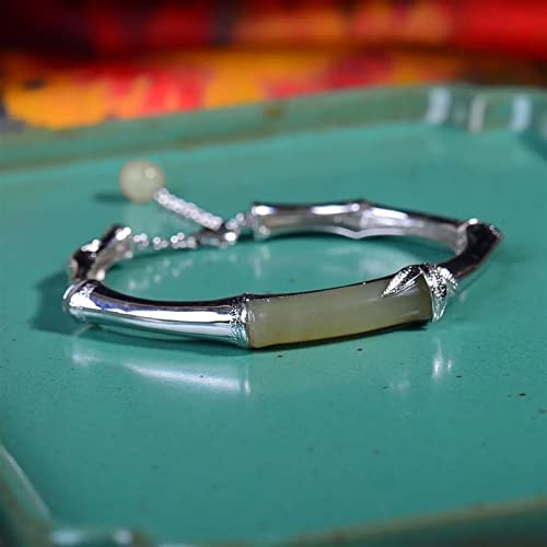 Bracelet en jade vert et argent S925 style rétro unique - 6