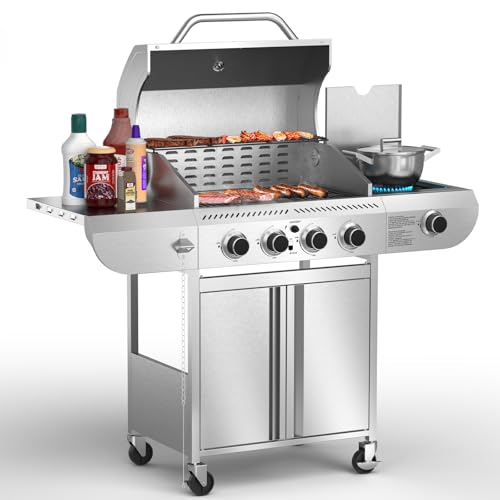 Electactic G41 Pro Gas Grill,Heavy-Duty Stainless Steel BBQ Grill,4 Burner Gas Grill with Side...