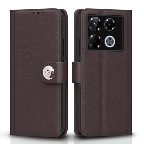 Image of Pikkme Flip Cover Leather Finish | Inside TPU with Card Pockets | Wallet Stand and Shock Proof | Complete Protection Button Flip Case for Infinix Note 40 Pro Plus 5G(Coffee)
