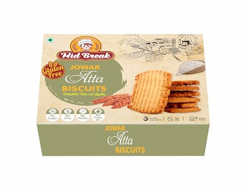 Image of Mid Break Jowar Atta Biscuits | Millets Cookies | Gluten Free | Maida and Egg Free Biscuits Snack With Jaggery & Palm Oil | High In Fiber, Protein & Wholesome Nutrition | 800g | Pack of 4