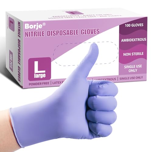 Borje Nitrile Gloves Large, 100 Count Disposable Gloves, Iris Blue, Latex-Free Powder-Free, Medical Exam, Food Safe, Cleaning, Cooking