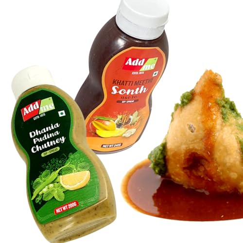 Image of Add me Khatti Meethi Sonth Chutney 240gm + Dhania Pudina Chutney 200gm (Pack of 2) | Natural & Flavorful Sauce | Coriander Pudina Sauce & imli Ki Chutneys 440 grams Total